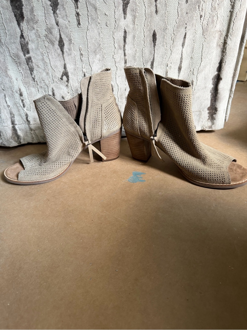 Toms Beige Perforated Peep-Toe Ankle Booties